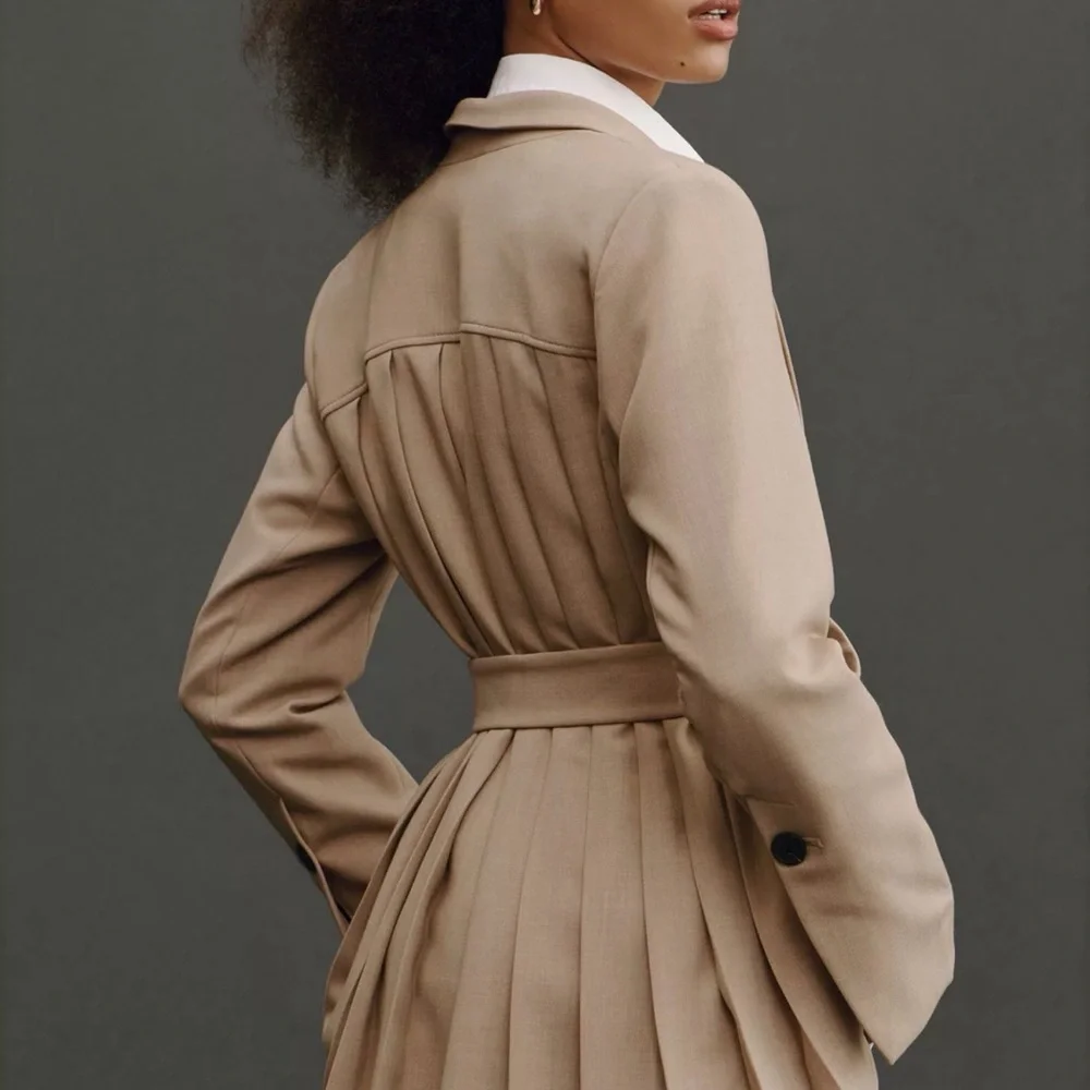 NWOT Maeve Tan Blazer Belted Pleated Back Small - Picture 2 of 5